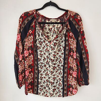 #ad Lucky Brand Bohemian Mixed Print Floral Long Sleeve Peasant Tunic Top Shirt S $24.99