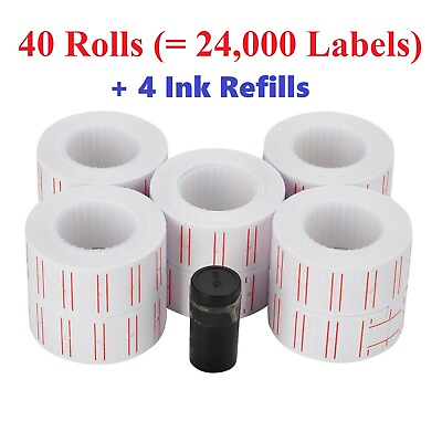 #ad 40 Rolls 24000 Price Sticker Labels 4 INK REFILLS For Pricing Gun MX 5500 $28.00