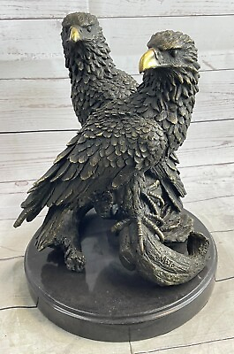 #ad Captivating Pair of Eagles Bronze Sculpture by Renowned Artis Miguel Lopez $699.00