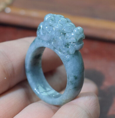 #ad Certified Green Burma 100% A Jadeite Jade Dragon Pi Xiu Ring NO. 8.75 # 415163 $70.40