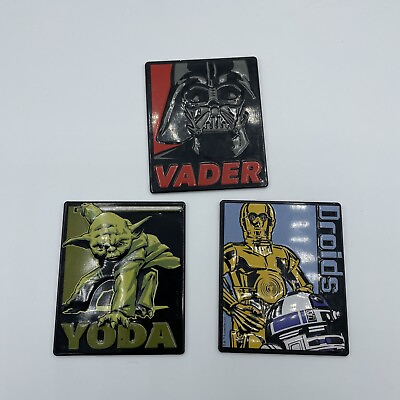 #ad Lot of 3 Refrigerator Magnets Star Wars￼Magnets Vader Yoda Droids Square Pop Art $16.00