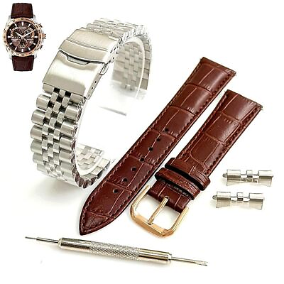 #ad Steel and Leather Replacement Watch Band Fits Citizen AT4001 00X E650 S100585 $29.95