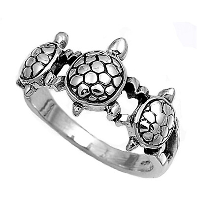 #ad Sterling Silver Woman#x27;s Turtle Ring Cute 925 New Fashion Band 11mm Sizes 5 11 $17.19