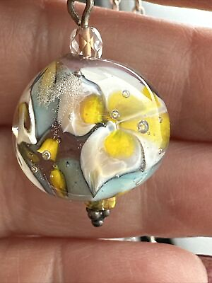 #ad 15 Inch Sterling Silver Hand Blown Glass Pendant Necklace $34.20