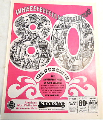 #ad 1971 Print Ad Elitch Gardens Denver Colorado 80 Years Amusement Park coupon $11.99