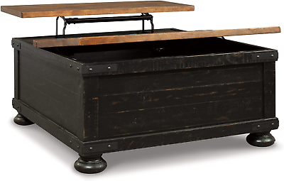 #ad Valebeck Farmhouse Lift Top Coffee Table with Storage Distressed Brown amp; Black $578.48