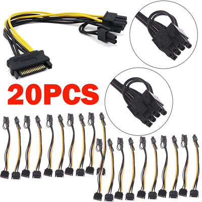 #ad 20PC 15 pin SATA Male to 8 pin 62 PCI E PCI Express Power Adapter Cable 8quot; $29.85