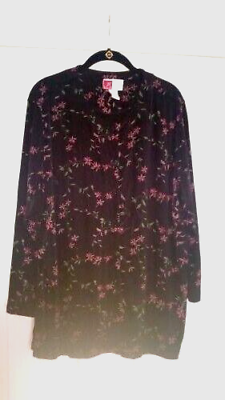 #ad JM Collection Woman Blouse 2X Black Floral Button Up Shirt Stretchy Top Boho $13.49