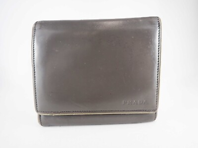 #ad PRADA Leather Compact Wallet Trifold Gray $39.99