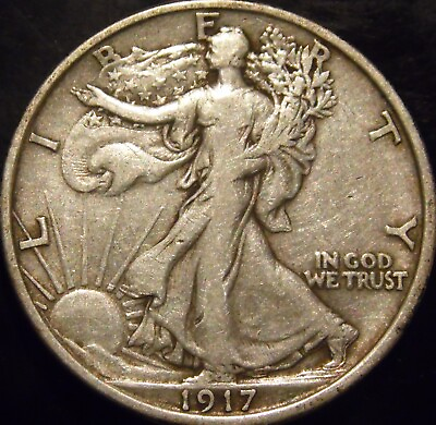 #ad 1917 P Walking Liberty Half Dollar Choice Original XF $38.99
