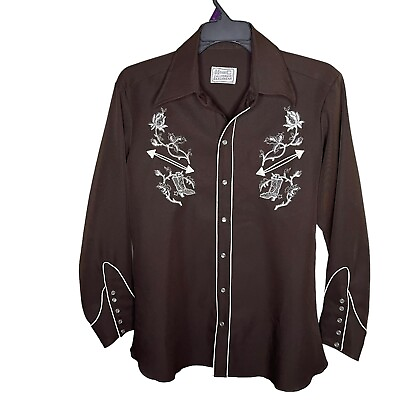 #ad H BAR C Western Shirt Men’s Large Brown Vintage California Ranchwear Pearl Snap $100.00
