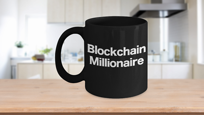 #ad Bitcoin Blockchain Millionaire Mug Black Coffee Cup Cryptocurrency Symbol Free $23.97
