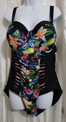 #ad Swimsuits for All One Piece Black Multicolor Floral Swimsuit Sz 22 Womens $19.00