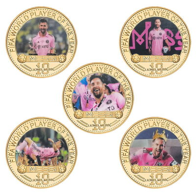 #ad 5 Pcs Metal Gold Coin Famous Football Star Winner Messii Soccer Coin Fans Gift $12.15