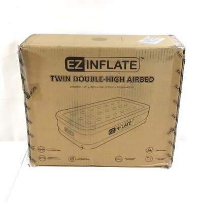 #ad EZ INFLATE Double High Airbed With Carry Bag Size Twin 75x39x16 Inch $49.99