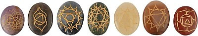 #ad Spiritual Elementz Chakra Reiki Healing Stones with Engraved Chakra Symbols Set $24.99