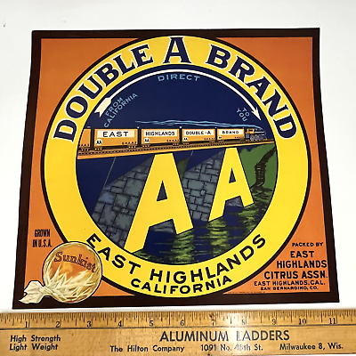 #ad Original vintage fruit citrus crate label California Double A Brand Highlands $20.34