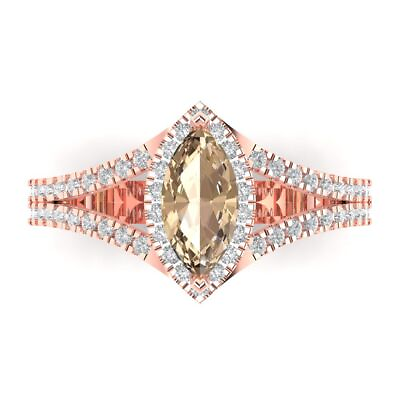 #ad 1.2 ct Marquise Cut Unique Yellow Moissanite Bridal Statement Ring 14k Rose Gold $340.27