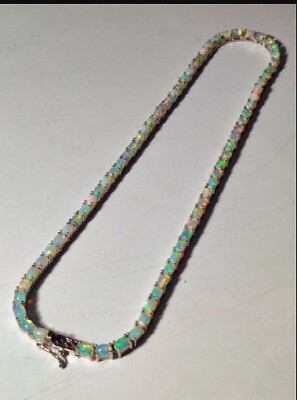 #ad 925 Sterling Silver Pretty Ethiopian Opal Tennis Necklace Wedding Gift Jewelry $299.99