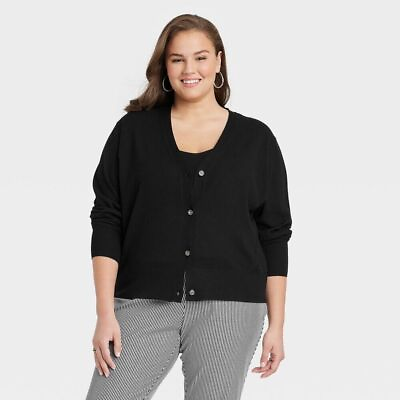 #ad NEW Women#x27;s Button Front Fine Gauge Ribbed Cardigan A New Day Black Size 1X $9.97