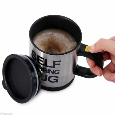 #ad 400ML Double Insulated Self Stirring Mug Electric Coffee Chocolate Cup Black $13.83