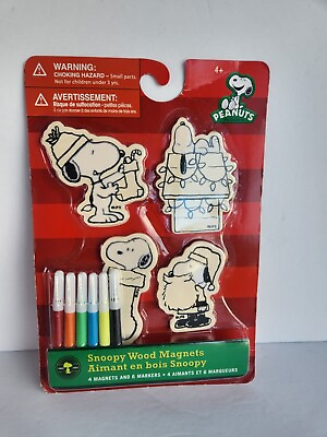 #ad NIB Rare Snoopy Wood Magnets With Markers DIY Toddler Project Collection $18.99