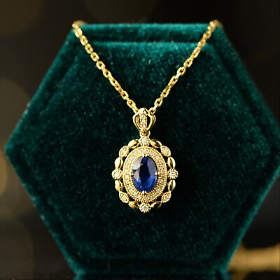 #ad 14K Yellow Gold Plated 2 Ct Oval Cut Lab Created Women#x27;s Blue Sapphire Pendant $132.99
