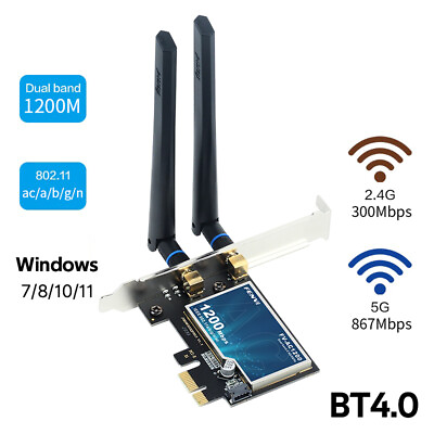#ad Desktop PCI E WiFi Card 1200Mbps 802.11ac 2.4 5G wifi Bluetooth 4.0 Network Card $14.99