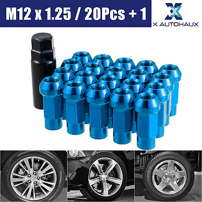 #ad 20pcs M12x1.25 Car Taper Acorn Wheel Lug Nut Cone Seat Nut Blue with Key Set $20.99