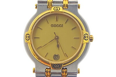 #ad *EXC* GUCCI 9000M Gold Dial Date Quartz Men#x27;s Watch Swiss Mens $219.99