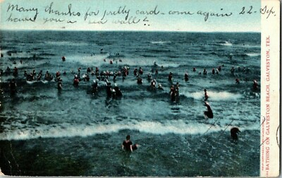 #ad 1907. BATHING ON GALVESTON BEACH GALVESTON TX. POSTCARD RR2 $7.00