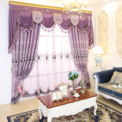 #ad high quality Chenille purple embroidery thicken shade cloth curtain valance N235 $286.90