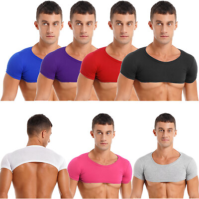 #ad Men#x27;s Vest Crop Top Workout Cropped Tank Top Casual Muscle Tee Club wear T Shirt $6.69