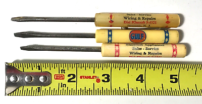 #ad VTG. GULF Automotive Gas Oil Electrical Miniature Advertising Screwdrivers $19.96