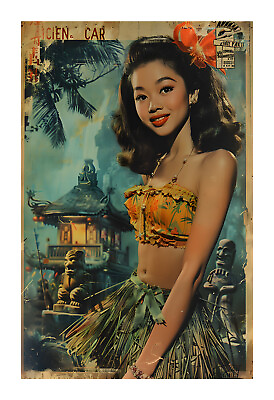 #ad 1960s Exotic Hula Dancer Pin Up Art Print tc9 $19.99