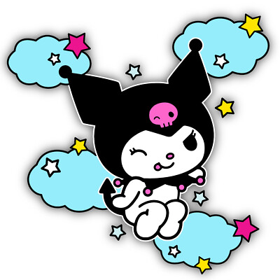 #ad Hello Kitty Kuromi Sitting on the Clouds Shaped Vinyl Decal Sticker $28.99