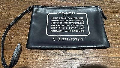 #ad COACH BLACK LEATHER LARGE POUCH NO A1777 F57917 GARY BASEMAN LA ARTIST PREOWNED $32.46