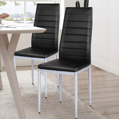 #ad 4 Pcs Elegant Design Padded Chair Dining Living Room PVC Leather Solid Metal Leg $98.96
