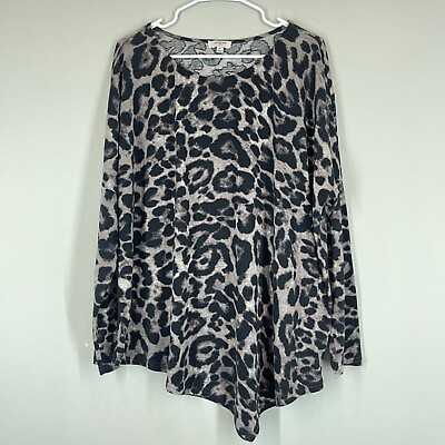 #ad Umgee Womens Leopard Print Tunic Top Asymmetrical Hem Long Sleeve Stretch Size M $18.81