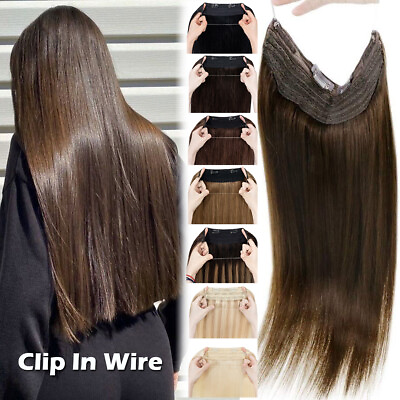 #ad Hidden Wire Hair Extensions Clip In Remy Human Hair One Piece 3 4 Full Head Band $37.89