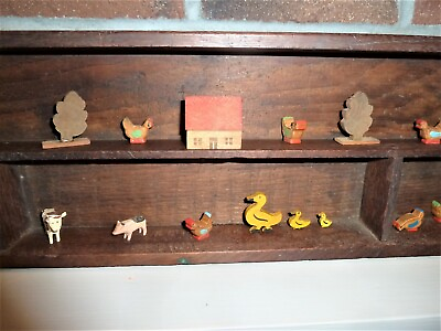 #ad Miniature Animal Farm Group wood carved animals and house and trees $225.00