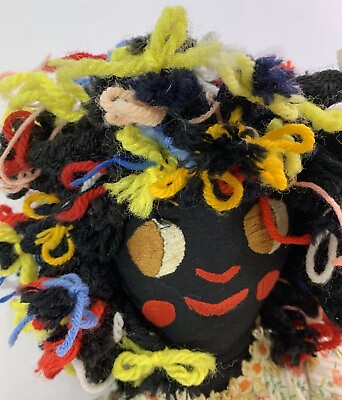 #ad Handmade Black Love Rag Doll Yarn Hair African American Girl w Embroidered face $40.25