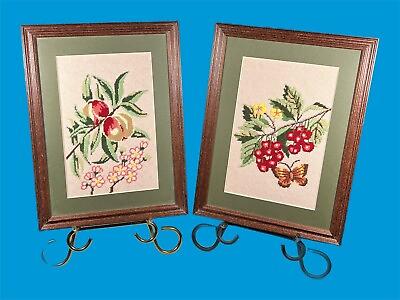 #ad 2 Vintage Needlepoints 1Cherries 1Peaches from 1999. Matted amp;Framed $35.00