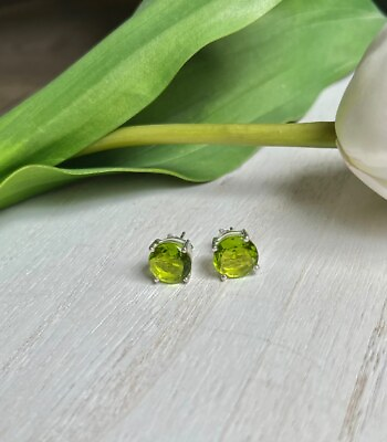 #ad Beautiful 10mm Round Peridot stud Earring 925 Sterling Silver 3Ct Lab Created $29.99