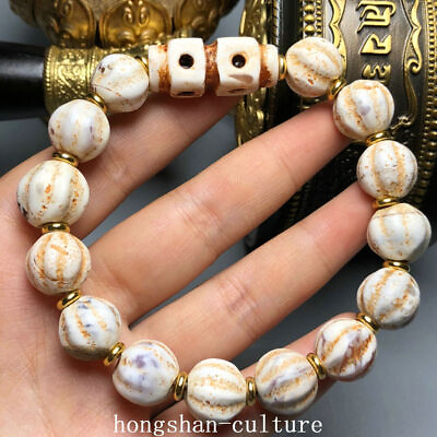 #ad 1.1quot; Agate Gild Sculptant Bouddha Perles Élasticité Main Chaîne Bracelet EUR 110.00