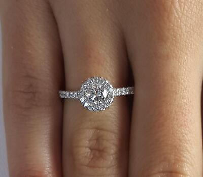 #ad 1.05 Ct Classic Pave Round Cut Diamond Engagement Ring I1 E White Gold 14k $587.00