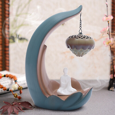 #ad Lotus Hanging Ball Handicraft Ceramic Backflow Incense Burner Censer Holder LED $23.75