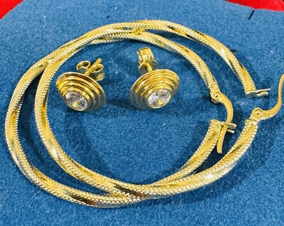 #ad 18K Earring 750 Fine Saudi Real Gold Hoop Stud Women’s 2 Earring 4.3g $499.99