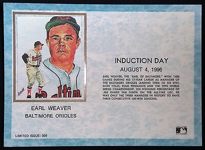 #ad 1996 MLB HOF INDUCTION DAY POSTCARD EARL WEAVER BALTIMORE ORIOLES MAX Z $1.95
