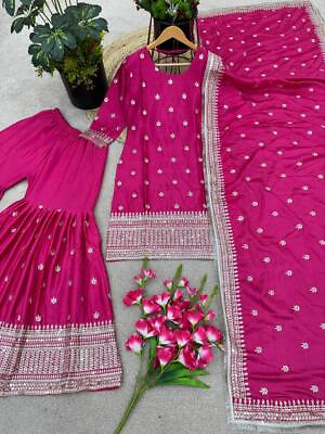 #ad New Wedding Wear Pure Chinnon Silk Top palazzo With Designer Dupatta for Women $60.00